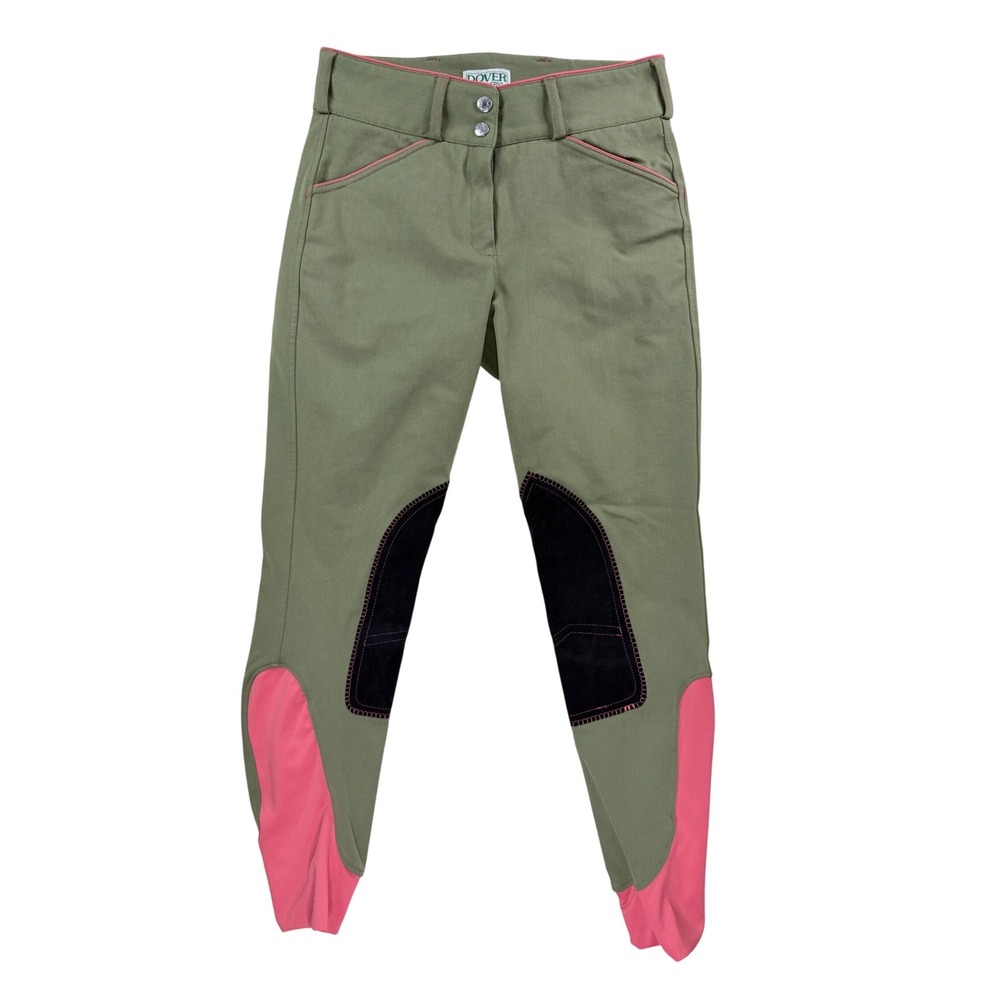 Dover Saddlery Breeches Women 26 Green Pink Excellent Knee Patch Riding Pants